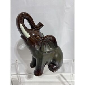 Decorative‎ Ceramic Sitting Elephant Figurine Various Brownish & Green Hues
